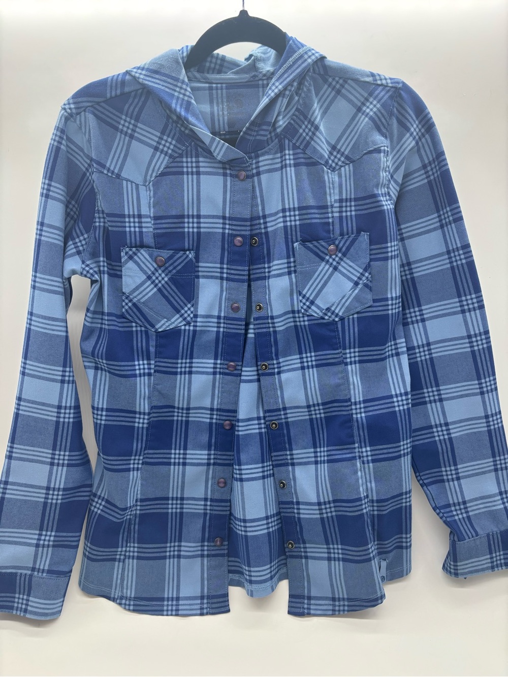 Mountain Hardwear Blue Plaid Hooded Button-Down Shirt